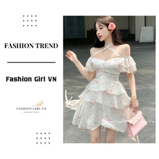 ĐẦM HOA TRỄ VAI BÈO TẦNG TUA RUA, VÁY NỮ DẠO PHỐ DÁNG XÒE DÂY CHÉO CỔ SIÊU XINH