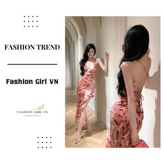 ĐẦM HAI DÂY DÁNG ÔM IN HOA THỜI TRANG XẺ BÈO HỞ LƯNG QUYẾN RŨ CHO NỮ DỰ TIỆC