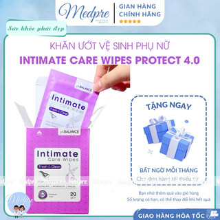 Khăn ướt vệ sinh phụ khoa Intimate Care Wipes - pH.Balance (Hộp 20 gói) hỗ trợ giảm mùi, khô thoáng, sạch sẽ, tiện lợi -