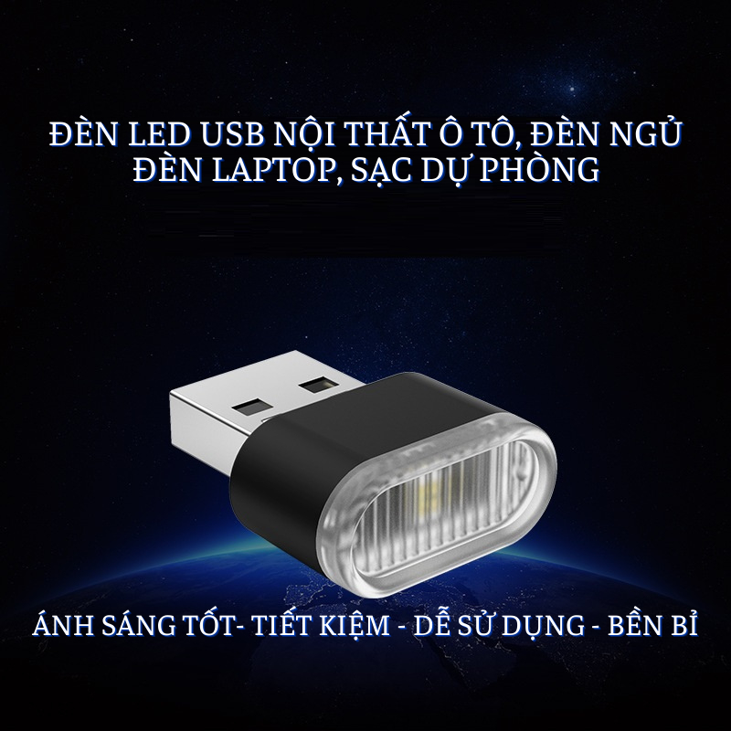 Đèn Led USB Mini Trang Trí Nội Thất Ô Tô Có Thể Dùng Làm Đèn Ngủ, Đèn Laptop, Sạc Dự Phòng