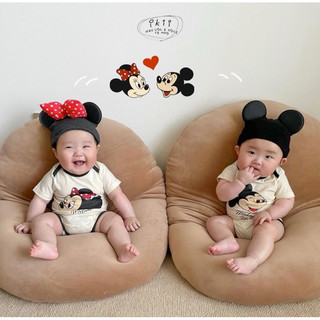 Bodysuit ngắn tay mickey và minnie kèm mũ xinh cho bé trai bé gái