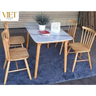 Bộ bàn ăn song tiện mặt vân đá 4 ghế