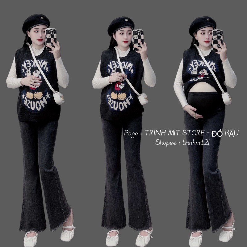 QUẦN BÒ LOE BẦU MÀU XÁM ĐẬM Mã 08