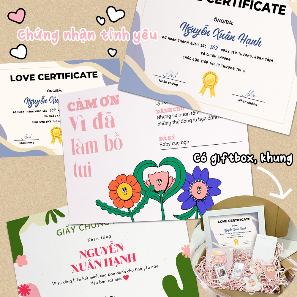 Chứng Chỉ Tình Yêu, Chứng nhận tình yêu In Theo Yêu Cầu Love Certificate Quà Tặng Bạn Trai Bạn Gái