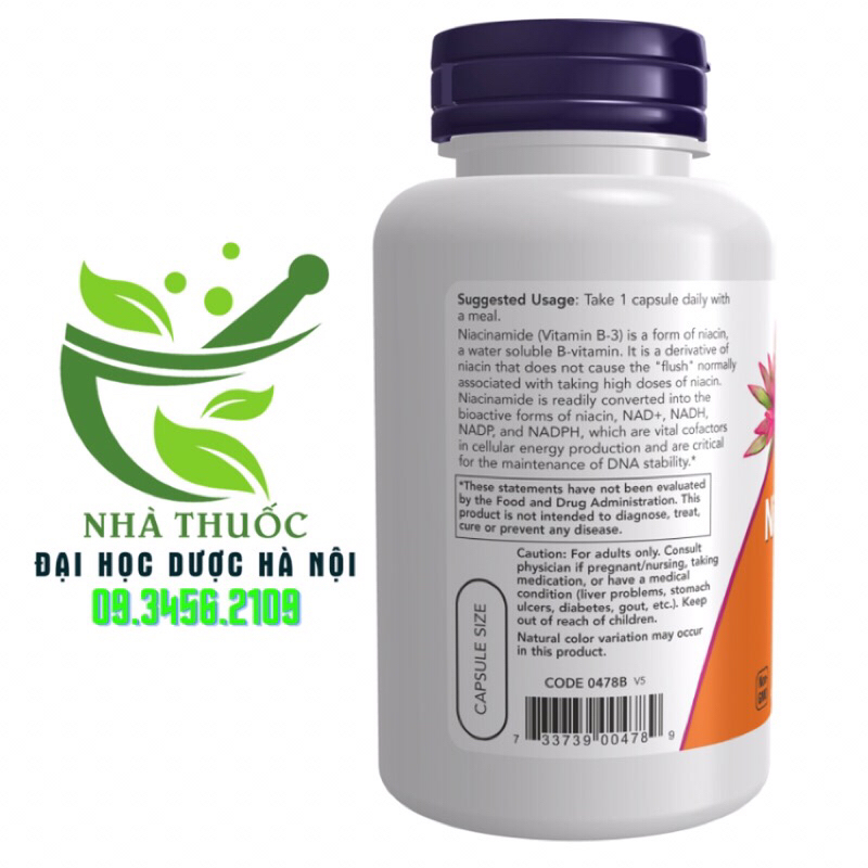 NOW Niacinamide 500mg cung cấp Niacin (Vitamin B3) hỗ trợ trẻ hoá làn da, hạn chế mỡ máu