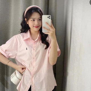 Áo sơ mi ngưa trơn thêu cộc tay/tho thêu