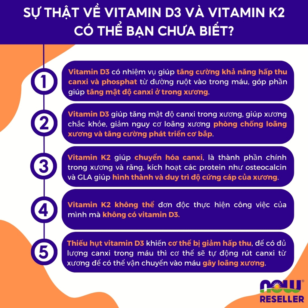 Vitamin D3 K2 Now 1000IU 45mcg hỗ trợ xương chắc khỏe, cải thiện sức mạnh cơ bắp của Mỹ 120 viên