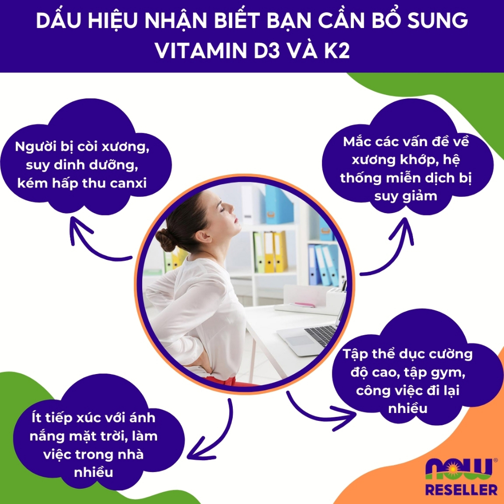 Vitamin D3 K2 Now 1000IU 45mcg hỗ trợ xương chắc khỏe, cải thiện sức mạnh cơ bắp của Mỹ 120 viên