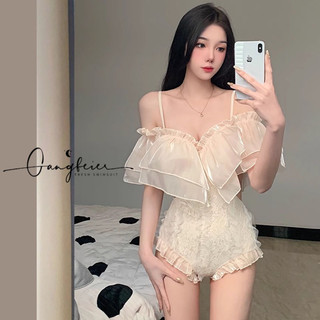 Bikini đồ bơi liền thân hai dây trễ vai cổ V khoét eo bánh bèo