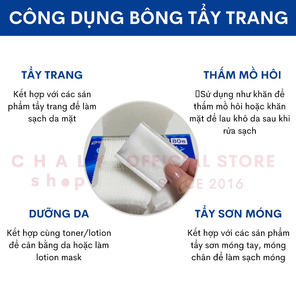 Bông tẩy trang mép hàn S Select Cotton Puff Nhật 80 miếng