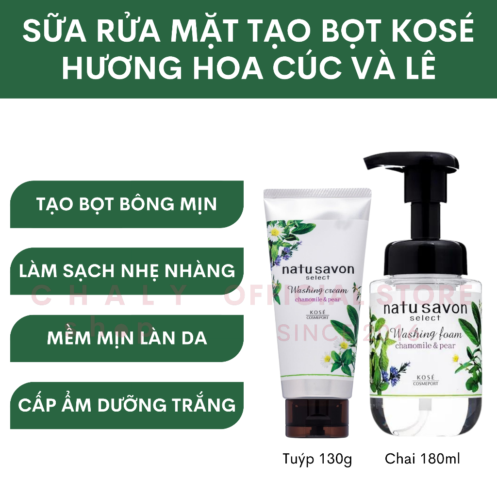 Sữa rửa mặt tạo bọt Natu Savon hương hoa cúc và lê Kosé Softymo Nhật