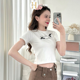 Áo thun babytee Hari đính ruy băng nơ đen 0142 P8K9