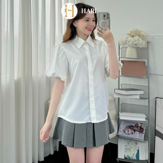 Áo sơ mi nữ Hari ngắn tay bồng vạt tôm 2 màu đen trắng 856 P4K12