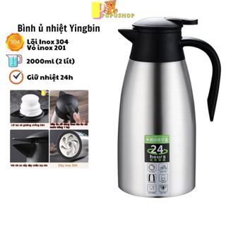 Bình ủ inox 304 dung tích 2 lít giữ nhiệt 24h, bình giữ nhiệt cỡ lớn, phích giữ nhiệt, ấm pha trà 2 lít Yingbin