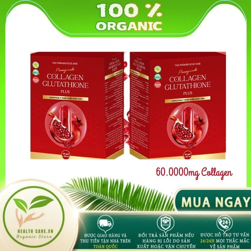 10 GÓÍ - Collagen Glutathione Lựu Đỏ 60000mg, hộp 20 gói/20ml. Nước uống đẹp da