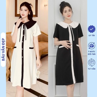 VÁY ĐẦM CÔNG SỞ CỔ SEN PHỐI VIỀN CỰC XINH - ĐẦM CỘC TAY MÙA HÈ HÀNG THIẾT KẾ MẶC TRƯỚC VÀ SAU SINH FREESIZE