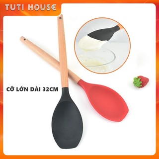 Phới spatula silicone dài 32cm dạng thìa cứng cáp vét/ múc bột - làm bánh đa năng, tiện lợi, an toàn, chịu nhiệt cao