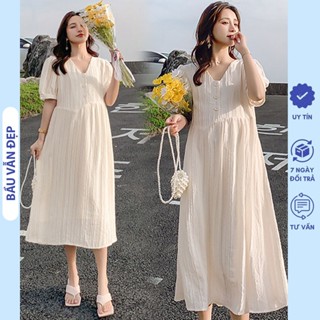  ĐẦM VÁY BẦU DỰ TIỆC CƯỚI MÙA HÈ CHẤT MỀM MÁT V728 - VÁY BẦU CÔNG SỞ CỘC TAY CHO MẸ BẦU MẶC TRƯỚC VÀ SAU SINH FREESIZE 