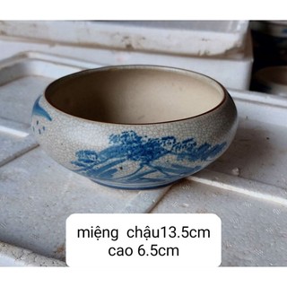 chậu gốm men rạn Bát Tràng trồng sen đá cây bonsai mini