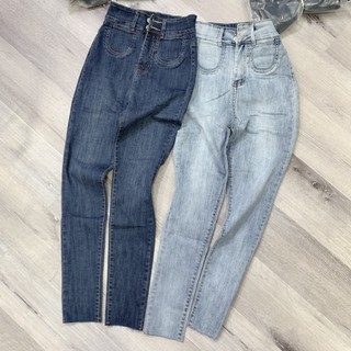 Quần jean nữ phom ôm dài 98cm lưng cao Pants Denim Women Túi Tròn 2 Nút