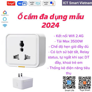 Ổ cắm Wifi Tuya thiết kế 2024 phù hợp tất cả các loại phích cắm, work with Google, Alexa