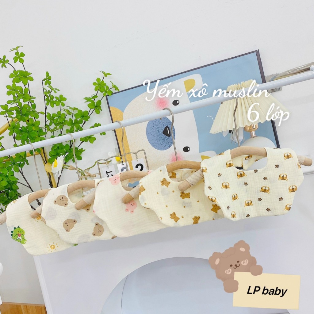 (MS116)Yếm cổ tròn xoay cho bé gái bé trai chất liệu muslin mềm mại ấm áp