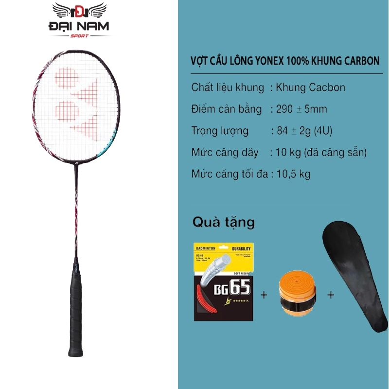 Vợt Cầu Lông Yonex 100% Khung Carbon 4U Căng Sẵn 10kg + (Tặng 1 Cước + 1 Cuốn Cán + 1 Bao vợt) Tròn Sport