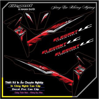 Tem dán xe Sym elegant xi nhan dưới mẫu tem chế LC đỏ in decal trắng sữa đẹp