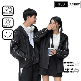 Combo 2 áo khoác dù đôi nam nữ đen viền trắng chất liệu vải dù mero, size đến 80kg