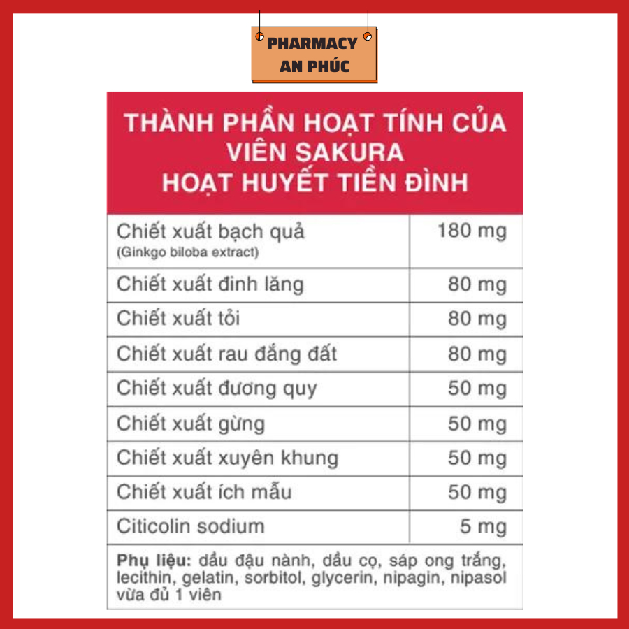 Viên Uống Dưỡng Não Hoạt Huyết Tiền Đình Sakura - Tăng Cường Lưu Thông Máu Não (Lọ 30 viên)