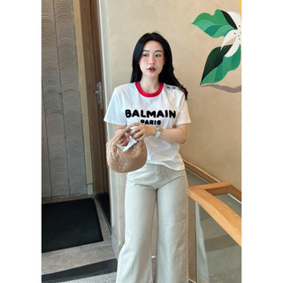 (Sẵn Ship) Áo phông thun trắng Balma khuyu vai viền cổ đỏo( Hình thật trải sàn và cận chất )