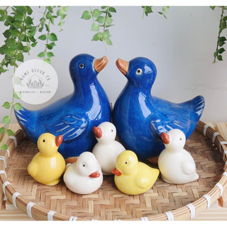 Set tượng gốm gia đình vịt xanh decor nhà cửa sân vườn-trang trí tiểu cảnh-tượng vịt gốm đủ màu