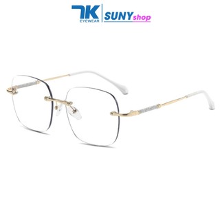 Mắt kính cận có độ sẵn 0 - 4 độ đổi màu nâu, khói tím 7K4344. Gọng chữ nhật không viền màu ghi xám.