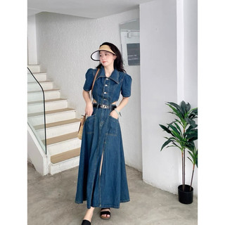 Set váy jean qc xẻ tà khoét eo hack dáng siêu đỉnh mặc cực có gu
