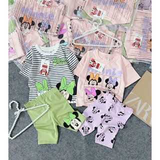 Combo 2 bộ mickey hồng xanh cho bé gái ảnh thật