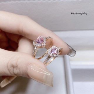 Nhẫn nữ bạc thật nhẫn tim xi vàng hồng 18k kiểu hàn quốc