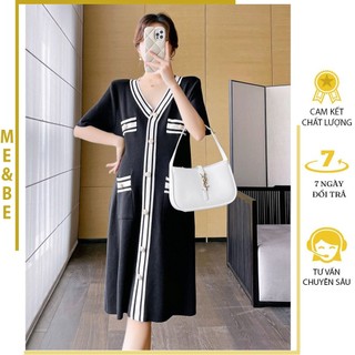 Đầm váy bầu babydoll cổ v phối nẹp đen trắng trẻ trung m722 - váy công sở cộc tay mùa hè freesize