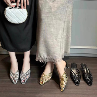 Giày sục nữ Mules rọ mũi vuông gót nhọn 4p cod sẵn size 35 đến size 42 cho nàng ngoại cỡ - Toffly Shoes