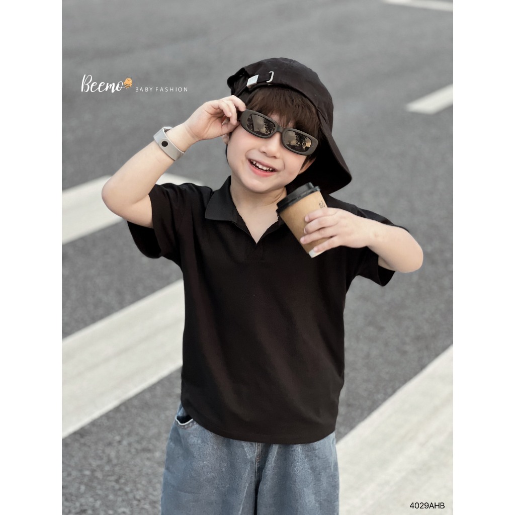 Áo phông cotton basic dáng polo cổ đức cộc tay Beemo cho bé