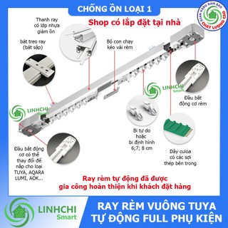 Ray Rèm vuông Tự Động chống ồn loại 1 Full Phụ Kiện - ray rèm tự động TUYA SMART