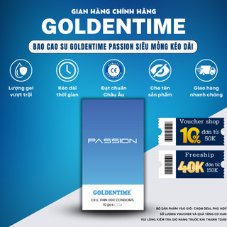 Bao cao su Siêu mỏng GOLDENTIME Passion 003 Nút thắt Nhiều gel Kéo dài thời gian hương vani size 52mm