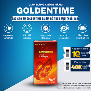 Bao cao su GOLDENTIME Red Butterfly siêu mỏng trơn mịn công nghệ Hàn Quốc size 52mm