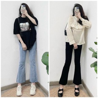 Quần jean lưng cao ống pass lỡ 9 tấc lai cắt