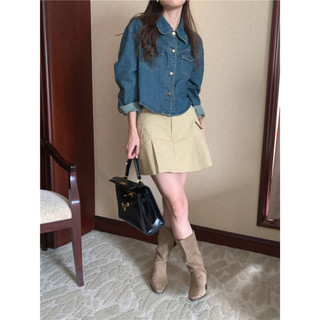AfterBefore | Áo Denim Crop Top Tay Dài