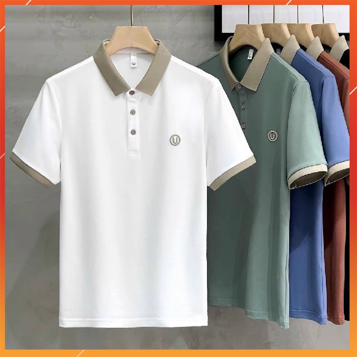Áo Thun Polo Nam Thêu Chữ U,Chất Liệu Thấm Hút Mồ Hôi,Cổ Phối Màu