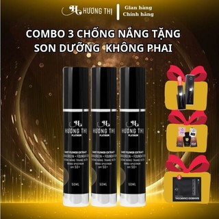 Combo 3 kem chống nắng trang điểm hương thị spf 50+++, dưỡng da, tặng kèm son dưỡng không phai