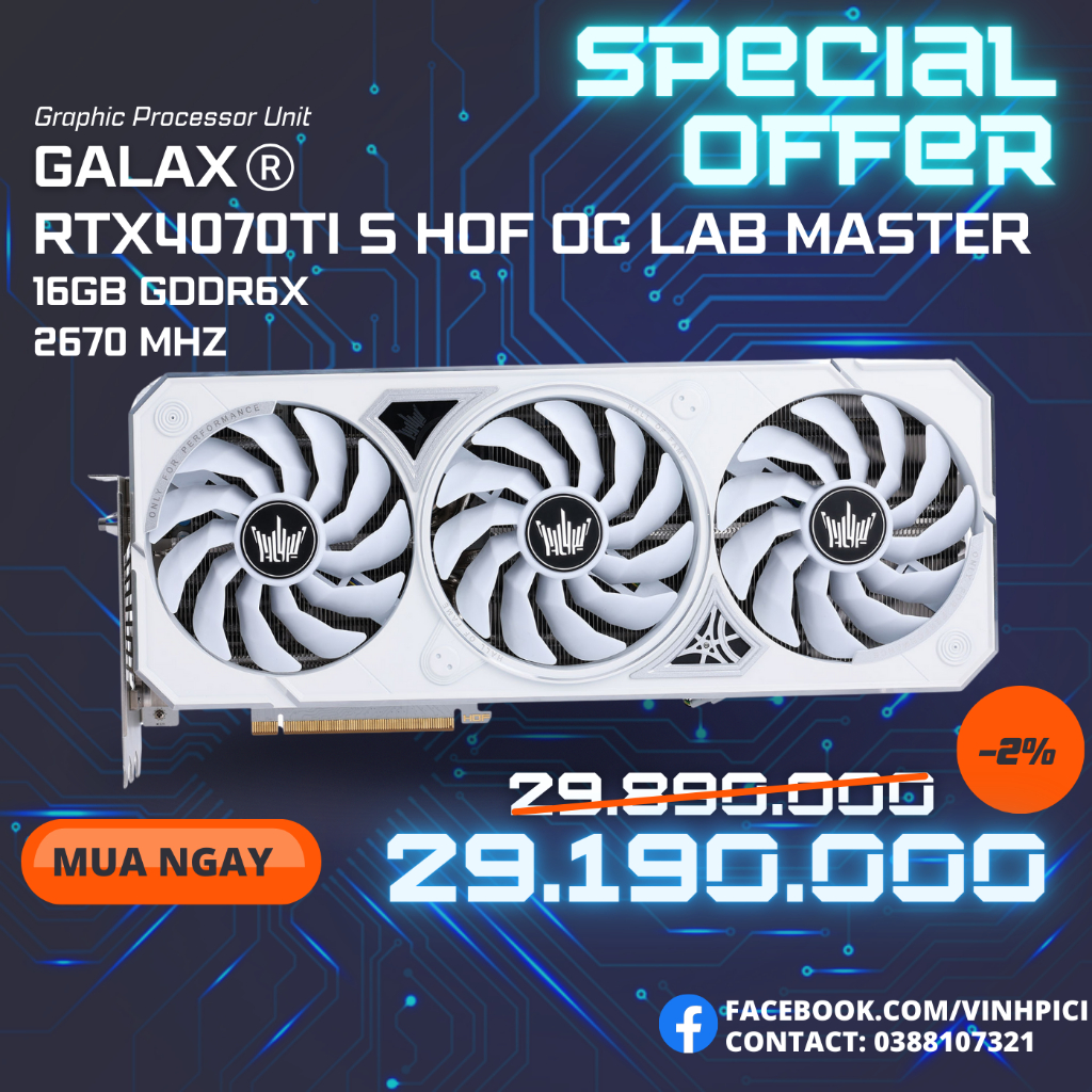Card màn hình GALAX GeForce RTX 4070Ti SUPER HOF OC LAB Master [NEW]