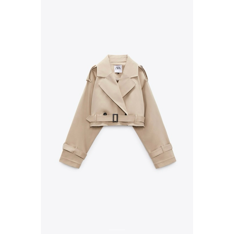 [T.Q.X.K] Áo crop trench coat màu be basic