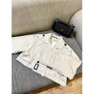 [T.Q.X.K] Áo crop trench coat màu be basic