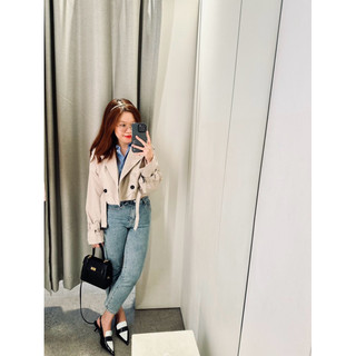 [T.Q.X.K] Áo crop trench coat màu be basic